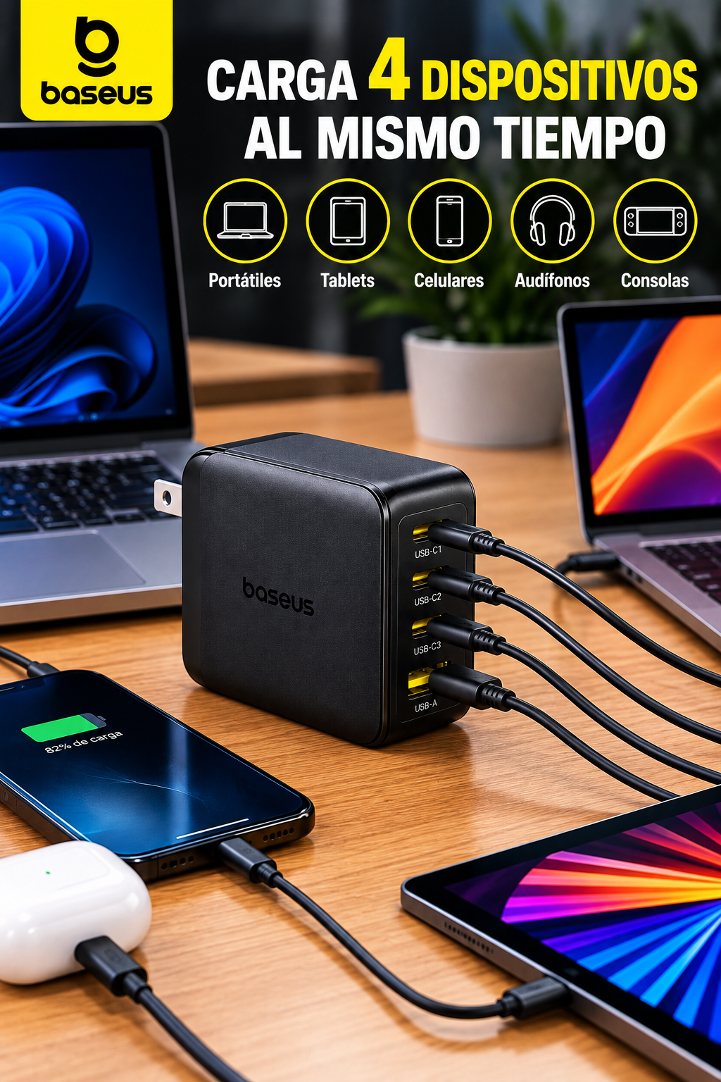 carga cuatro dispositivos a la vez carga cuatro dispositivos a la vez
