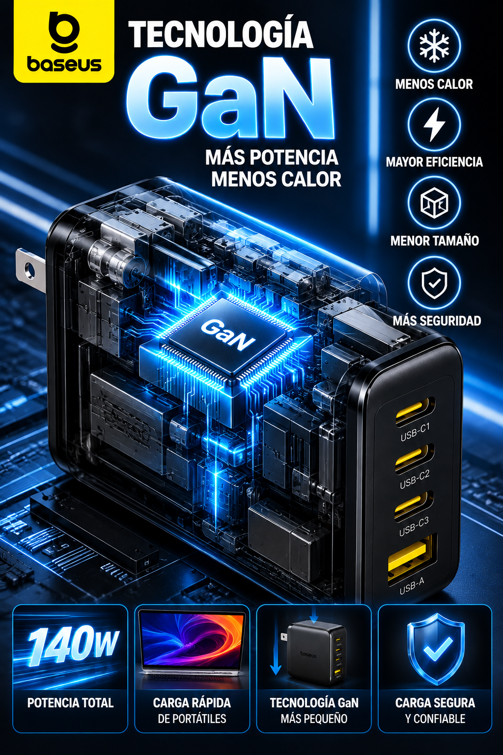 cargador gan potencia inteligente y segura cargador gan potencia inteligente y segura